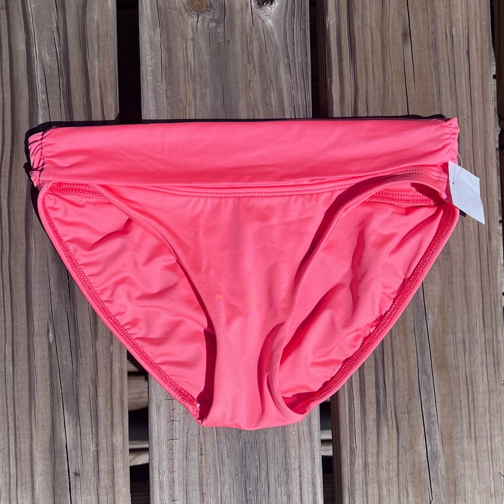 Vitamin A Sz S Coral Ruched High Waist Bikini Bottom! NEW!